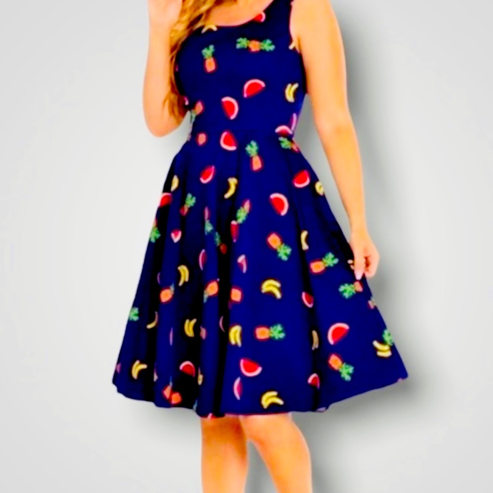 Eva Rose Fit n Flare Fruit Dress in Navy!